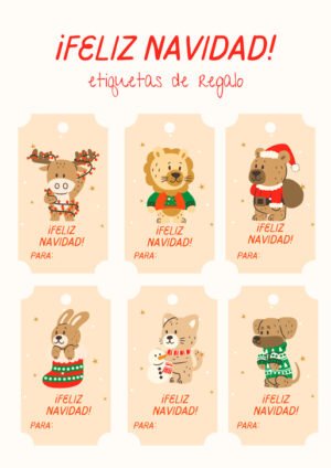 Etiquetas para Regalo de Animalitos de Navidad