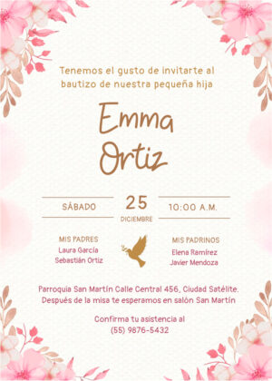 Invitación Floral con Paloma para Niña