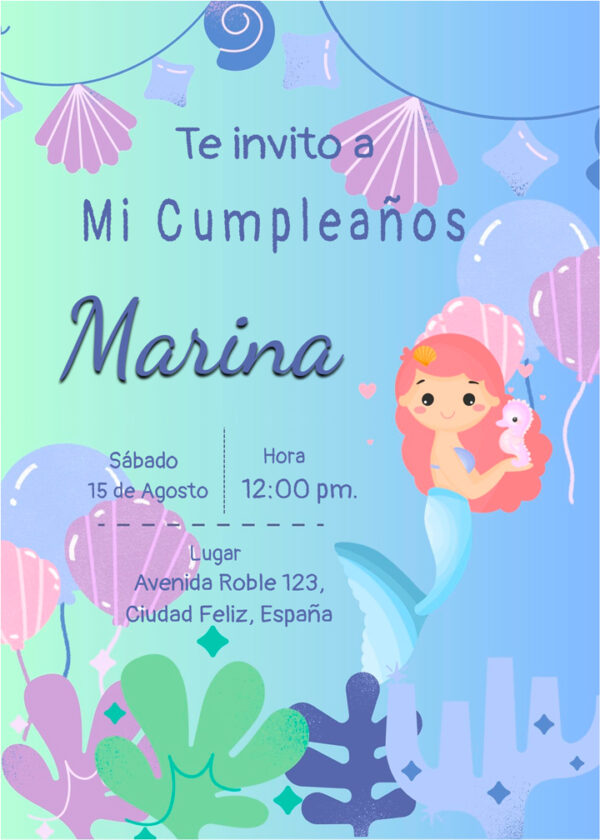 Invitación de Sirena con Caballo de Mar